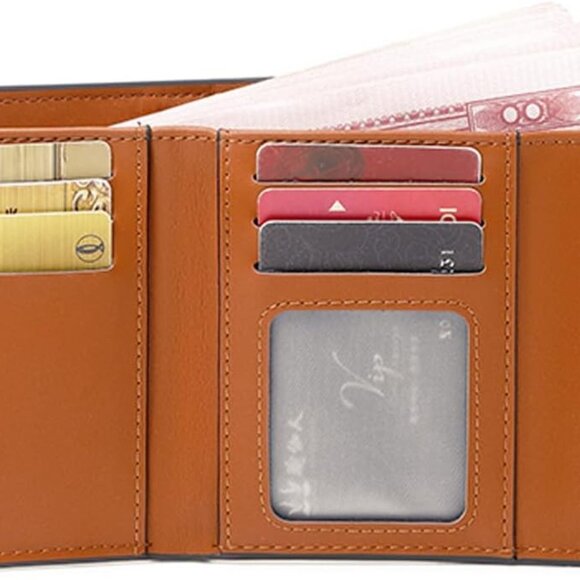 Leather Womens Wallet Compact RFID Trifold with Card Slots Coin Pocket - Picture 2 of 8